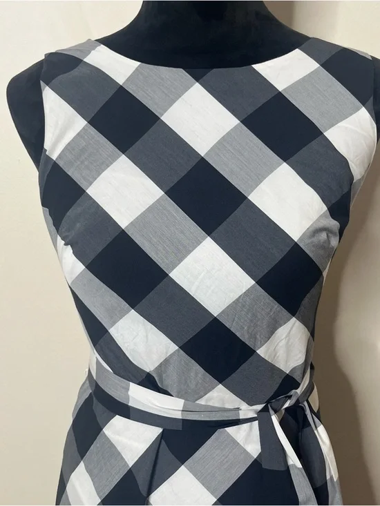 DKNY Women’s Black/White Gingham Sleeveless Belted A~Line Maxi Dress Sz 2 - Picture 4 of 12